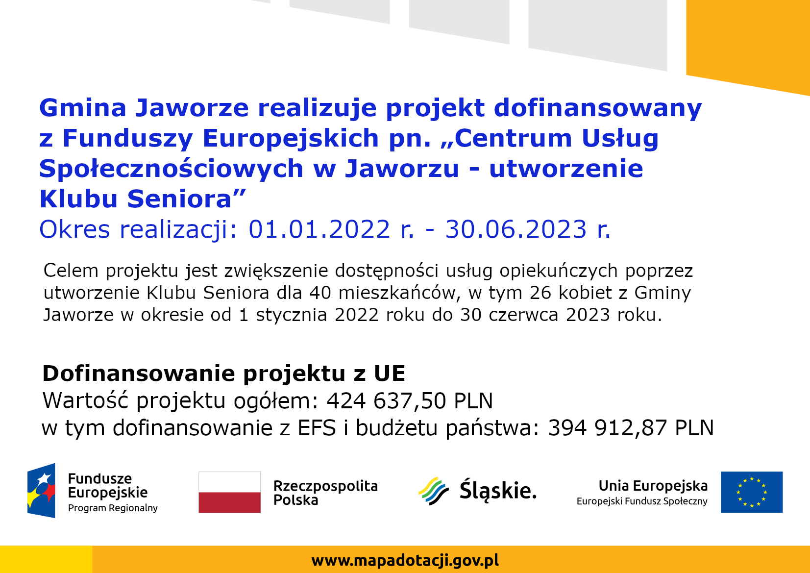 Obraz przedstawia plakat projektu Klub Seniora w Jaworzu